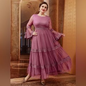 Whimsical Purple Tiered Tulle Gown